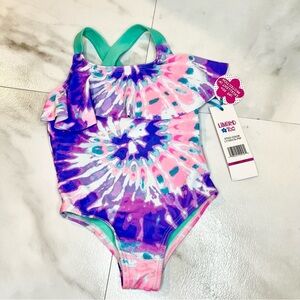 Limited too girls tie dye ruffle one piece swimsuit 2T purple pink NWT